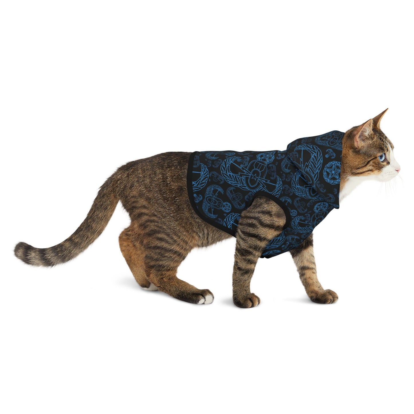 Pet Hoodie — "EOD Mixed Badges" (Blue on Black)