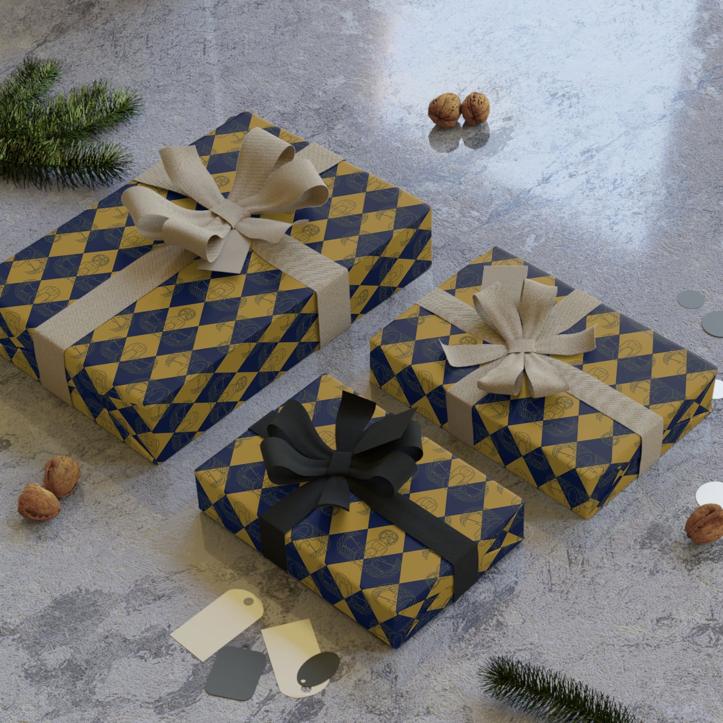 Wrapping Paper - "EOD Harlequin" (Gold & Dark Blue)