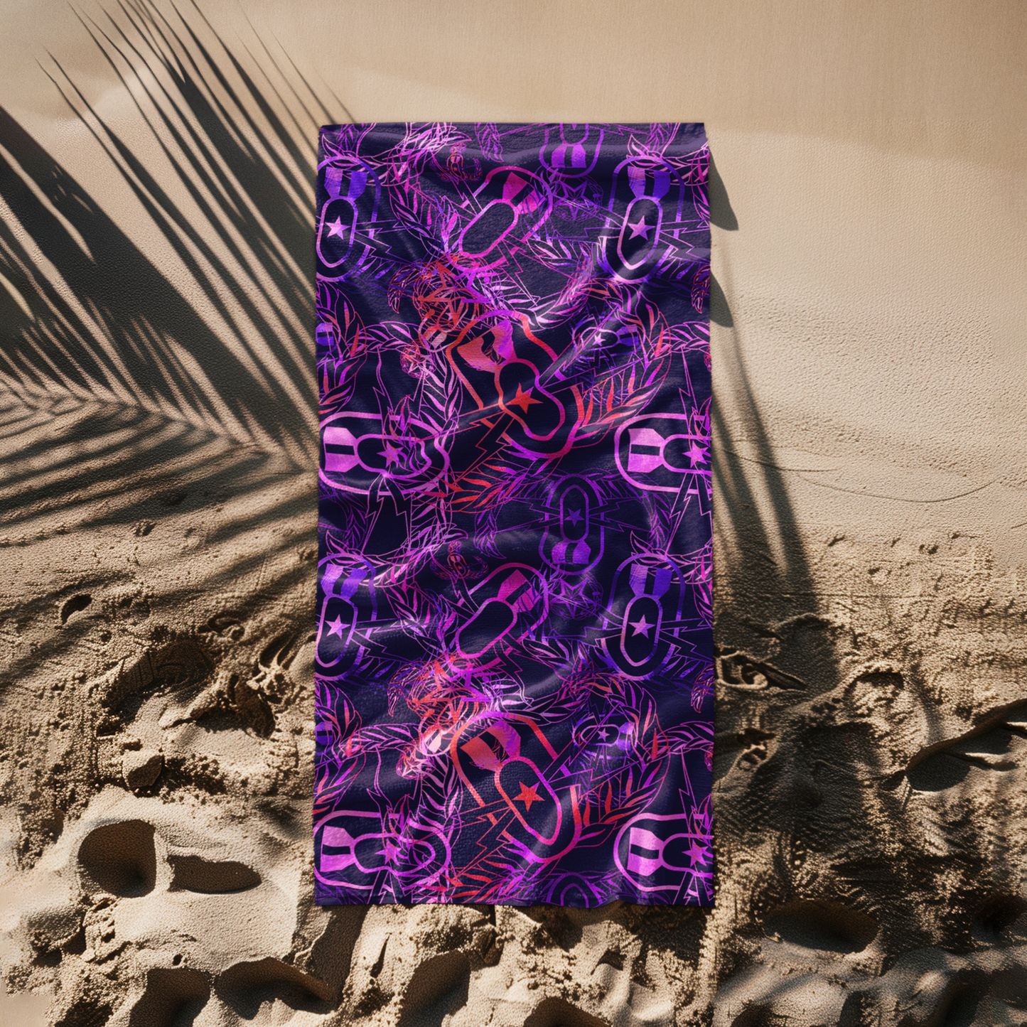 Print On Demand - Beach Towel - "It's 5 o'clock Somewhere" (Orange on Purple)