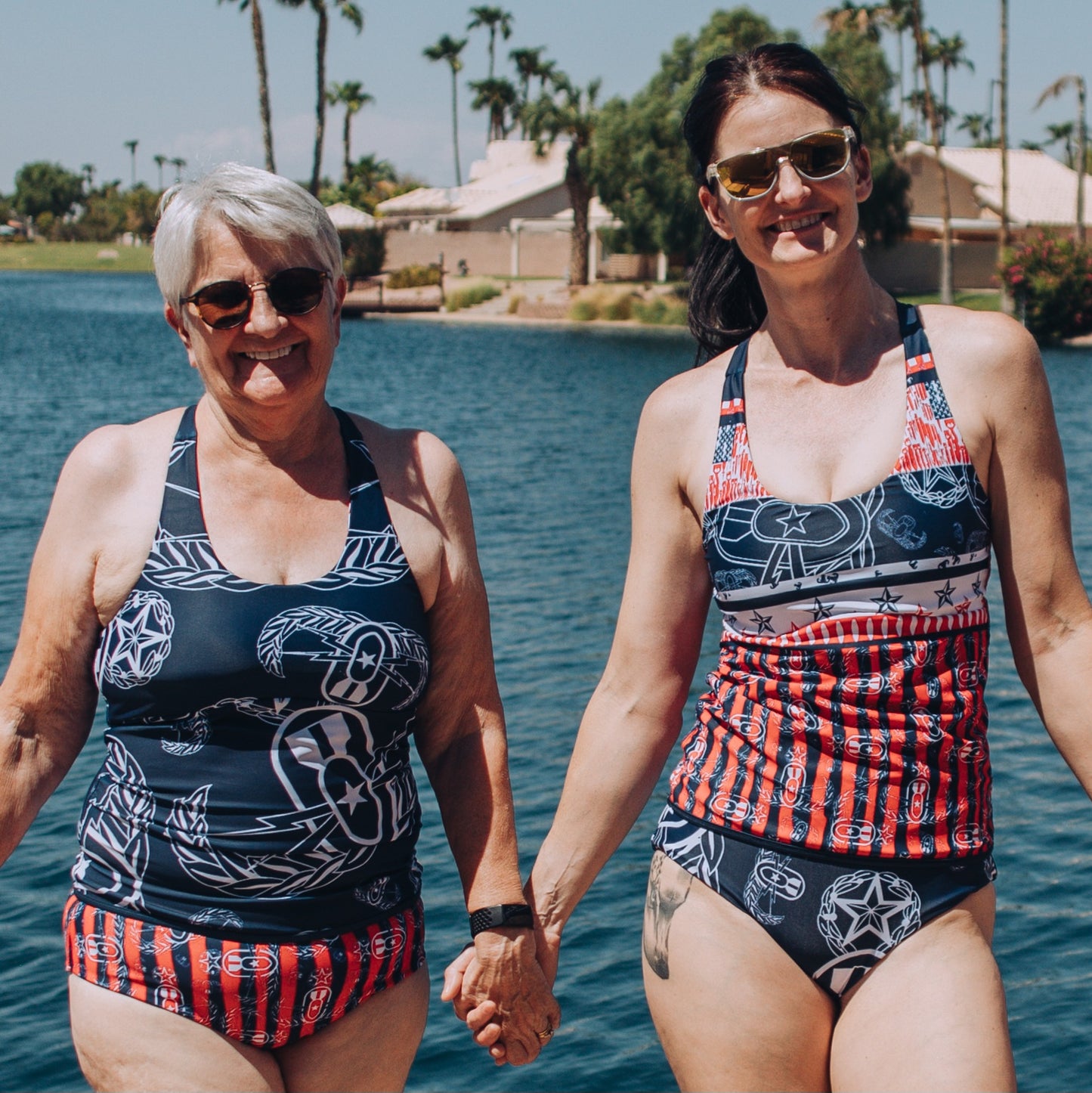 Women's Reversible Tankini - "Badges & Stripes"