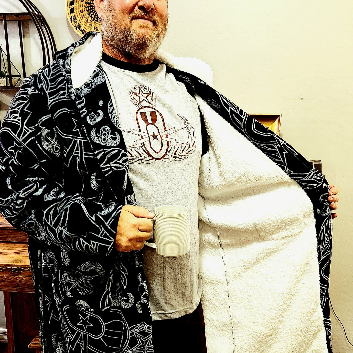 Oversized Sherpa Robe (Adult) - "EOD Mixed Badges" (Grey on Black)