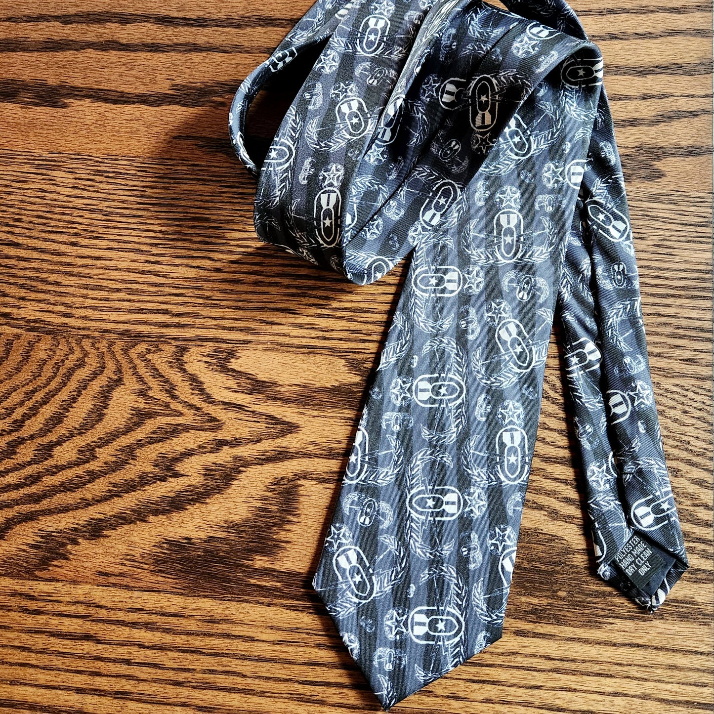 Necktie - "Badges & Stripes" (black & White)