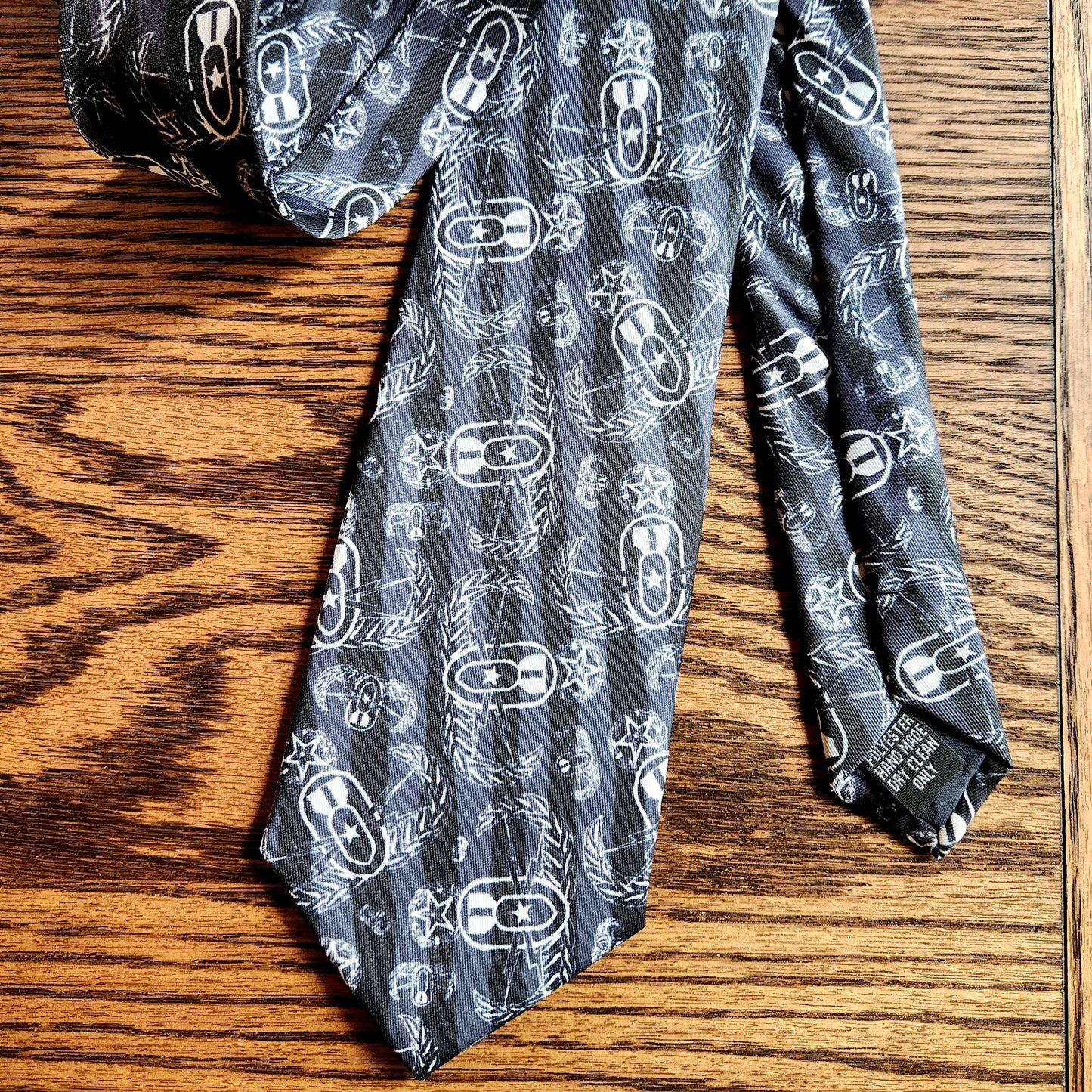 Necktie - "Badges & Stripes" (black & White)