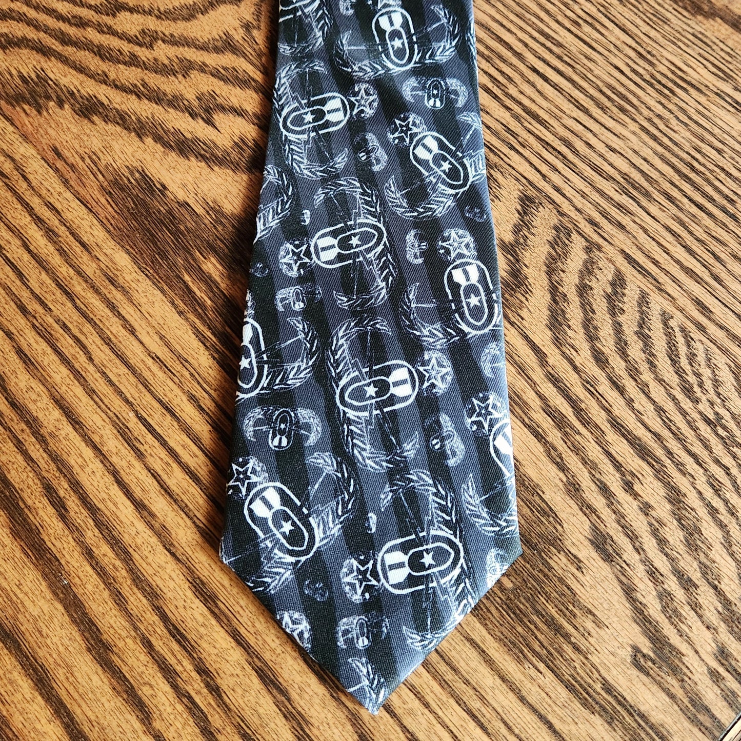Necktie - "Badges & Stripes" (black & White)