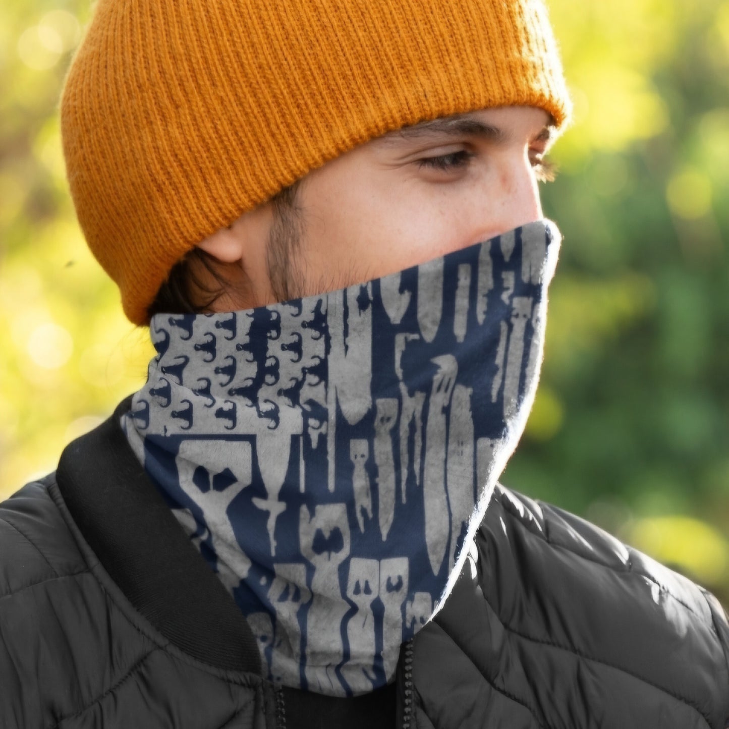 Gaiter - "EOD Bomb Flag" (Grey on Navy)