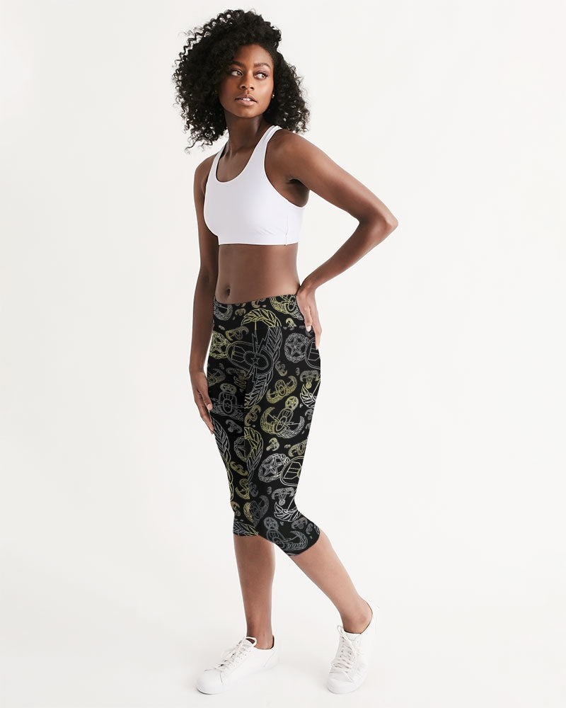 Mid-Rise Yoga Capris - "EOD Mixed Badges" (Faded Yellow)