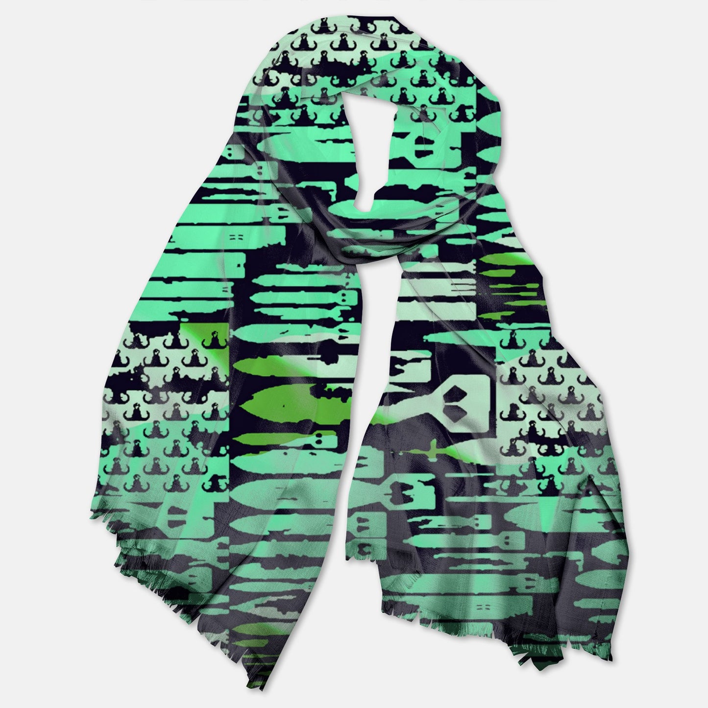 Print On Demand  - Pashmina Scarf - "EOD Bomb Flag" (Greens on Blue)