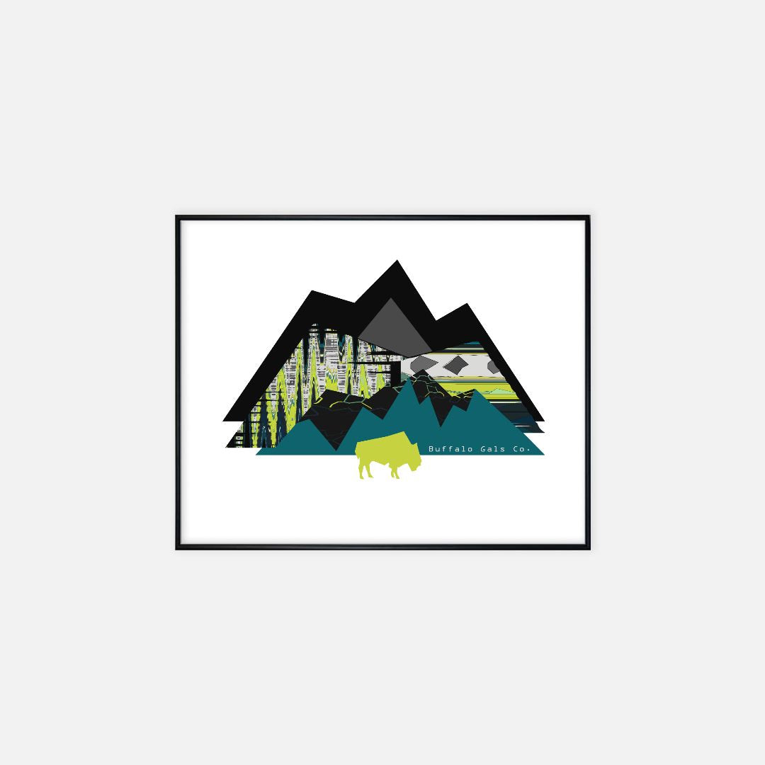 Print (16" x 20") - "Chartreuse Mountains & Bison"