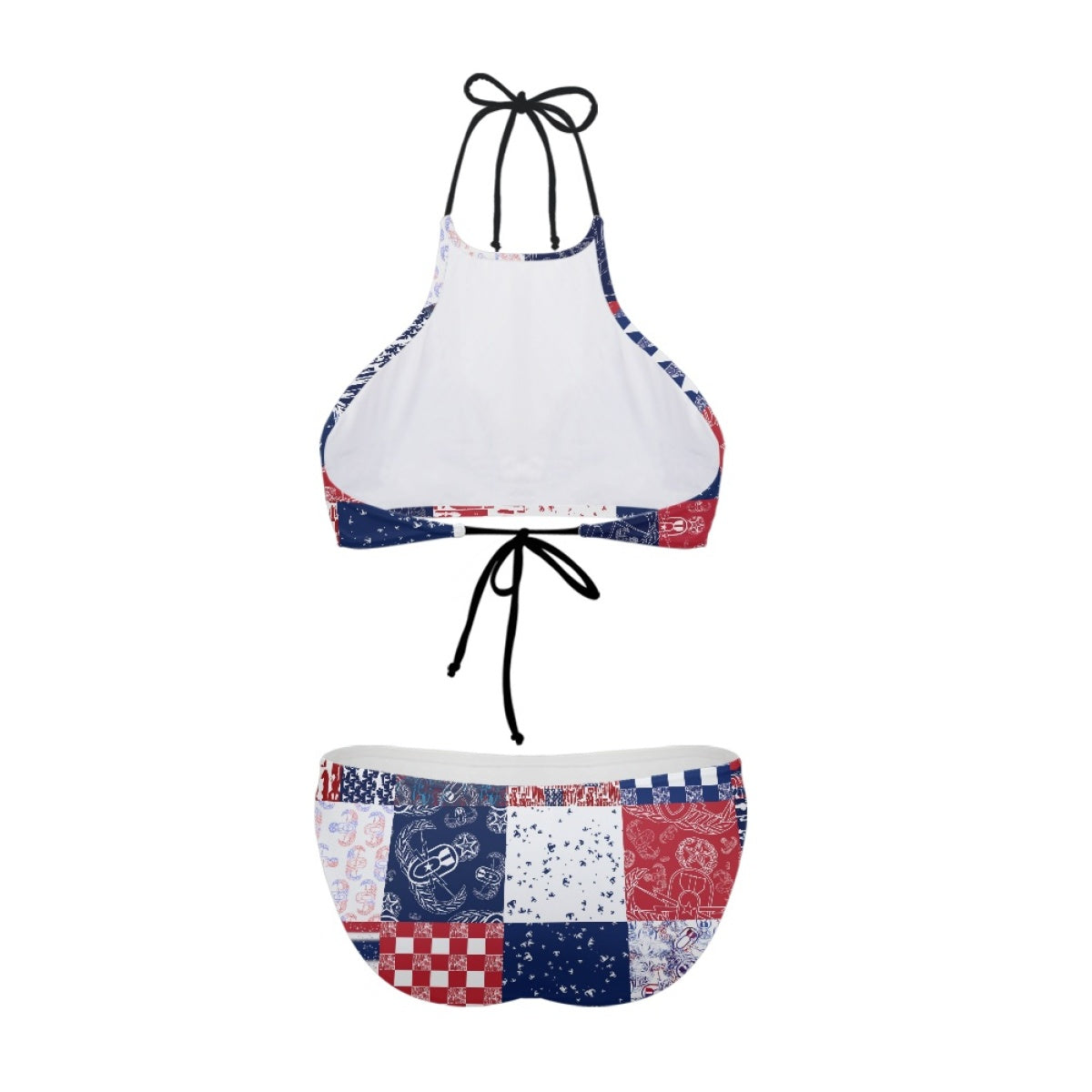 Women's High Neck Bikini - "EOD Patchwork" (Red, White, & Blue)