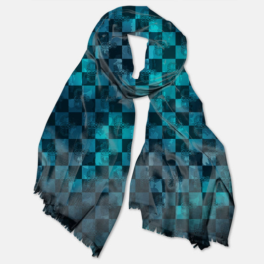 Print On Demand  - Pashmina Scarf - "EOD Buffoulage Checkered Flag" (Teal)