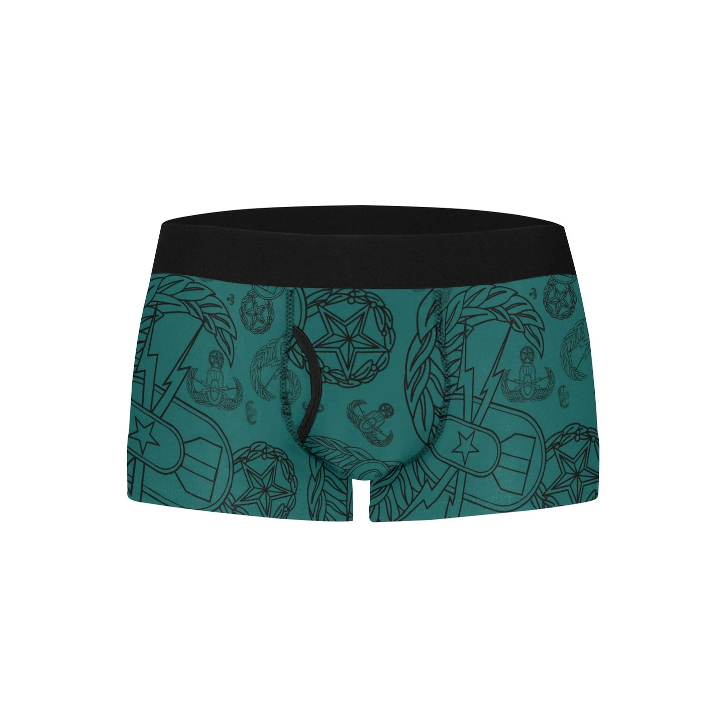Men's Boxer Briefs with Fly - "EOD Mixed Badges" (Black on Teal)