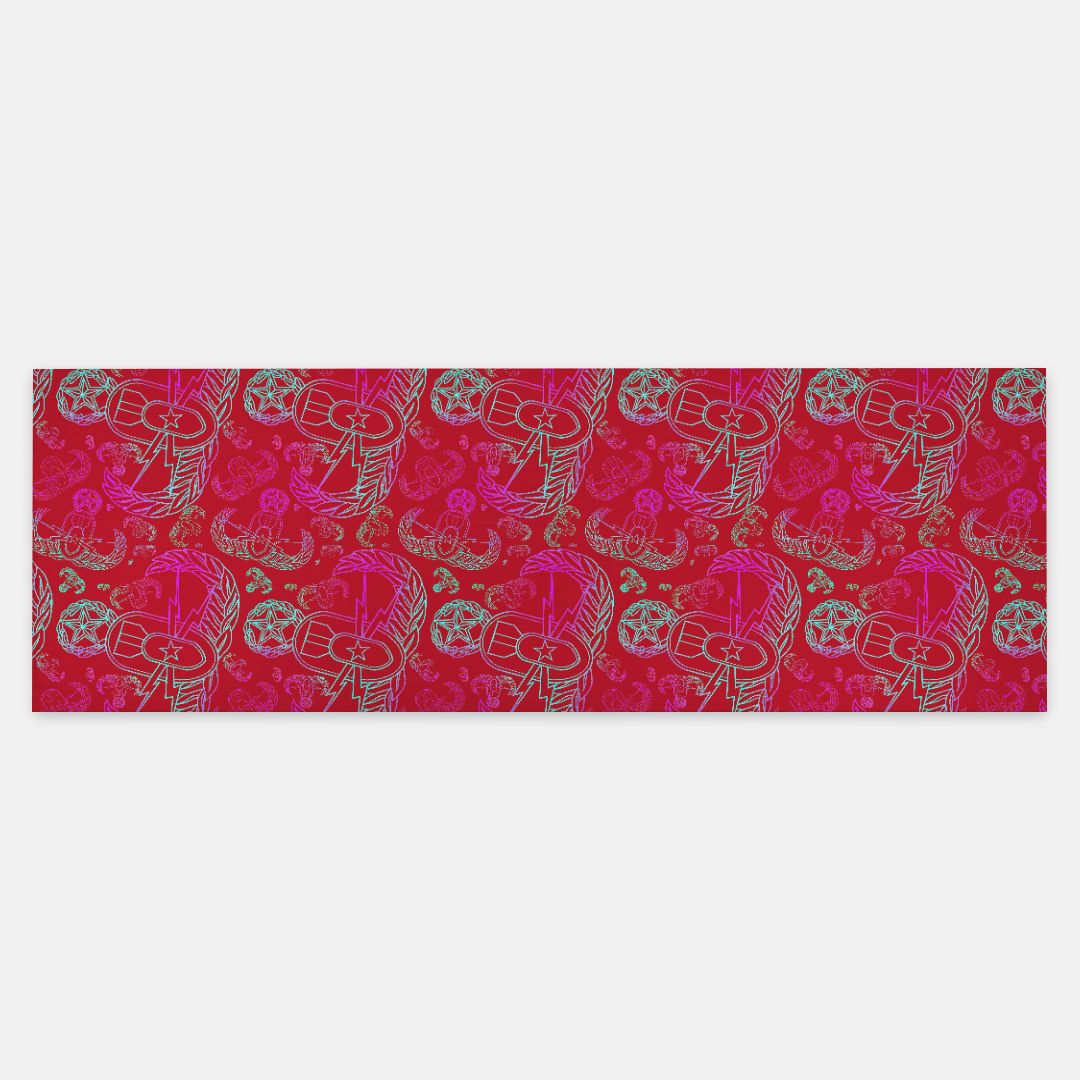 Pashmina Scarf - "EOD Mixed Badges" (Multicolor on Red)