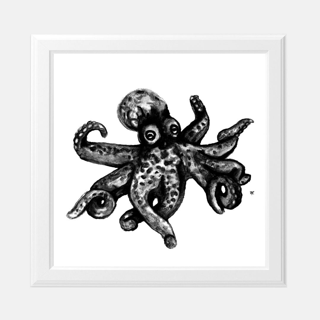Print (8" x 8") - "O is for Octopus" (Black & White)