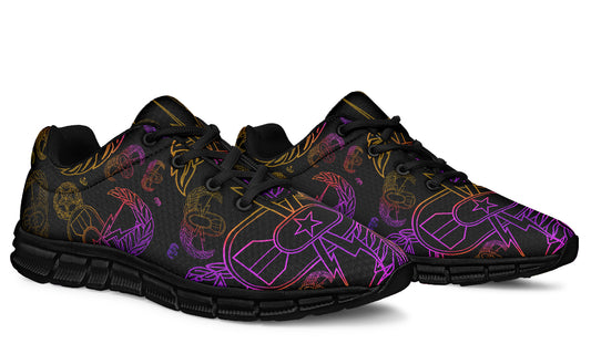 Print On Demand - Sneakers - "EOD Mixed Badges" (Purple/Yellow on Black)