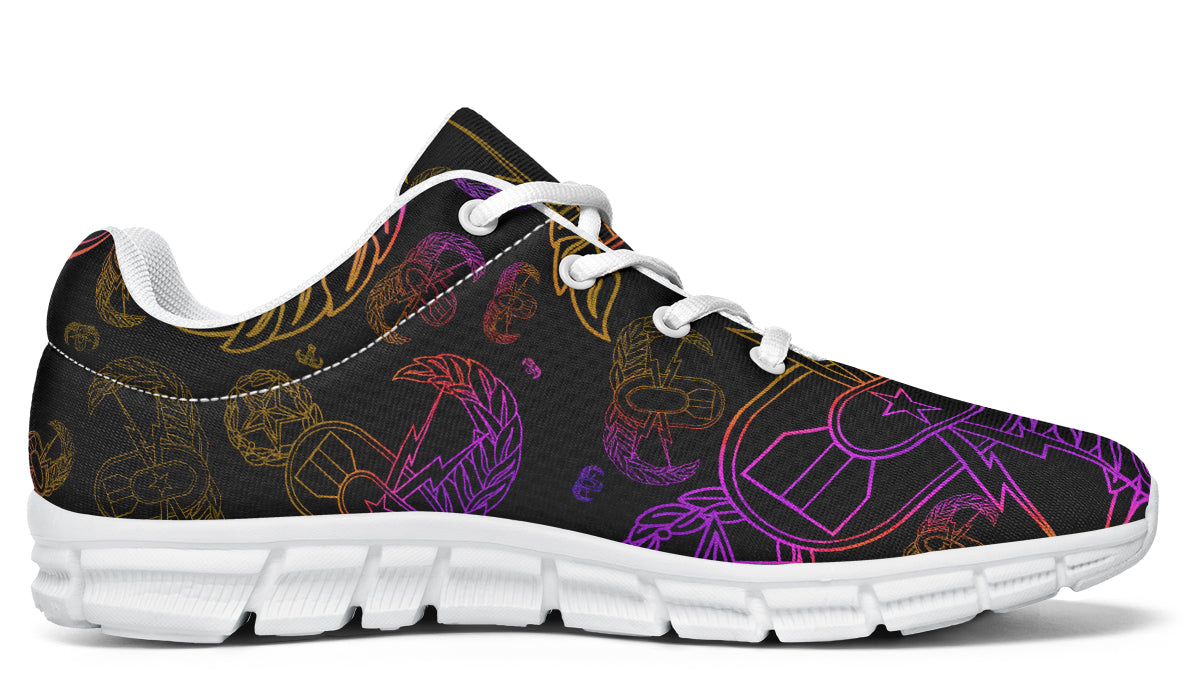 Print On Demand - Sneakers - "EOD Mixed Badges" (Purple/Yellow on Black)
