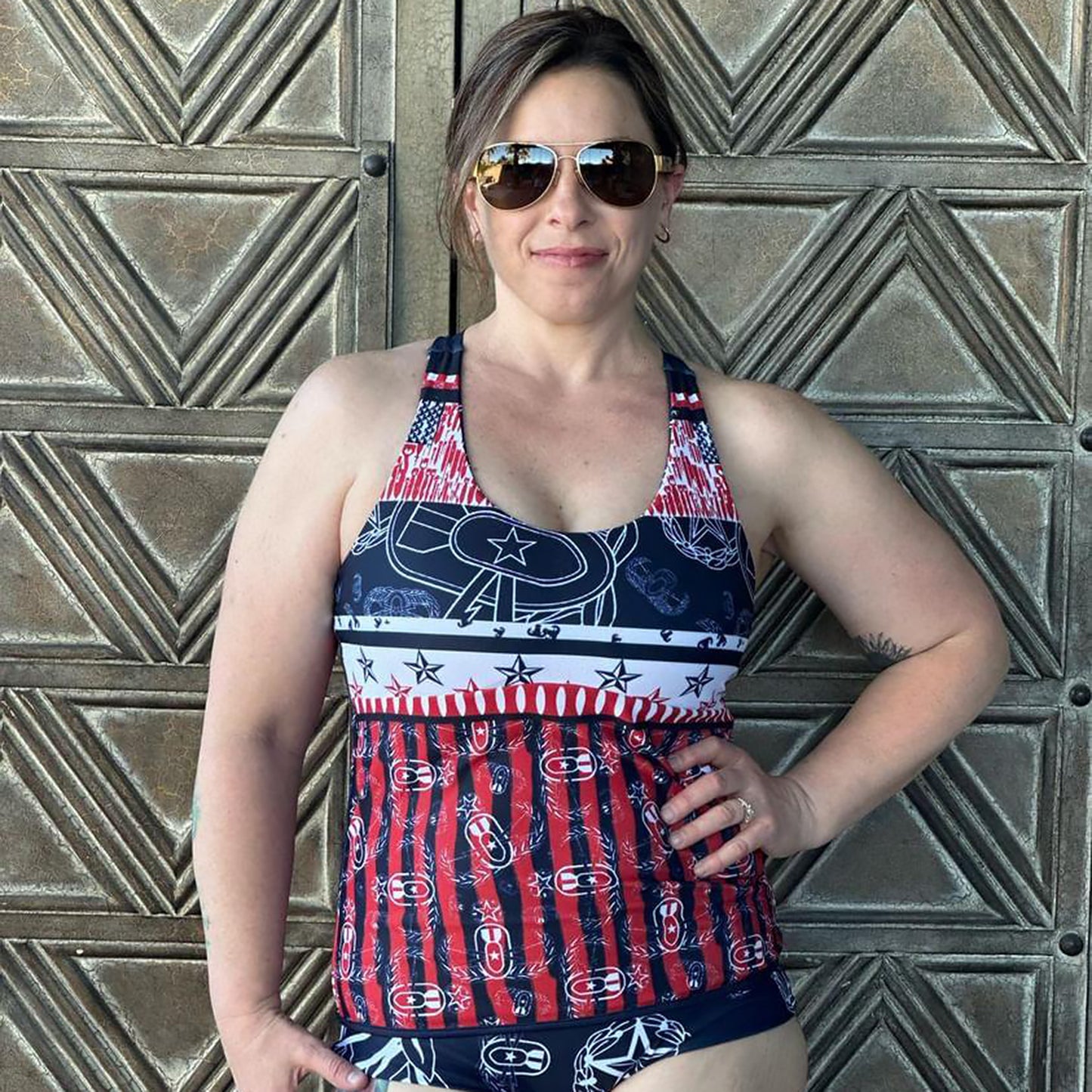 Women's Reversible Tankini - "Badges & Stripes"