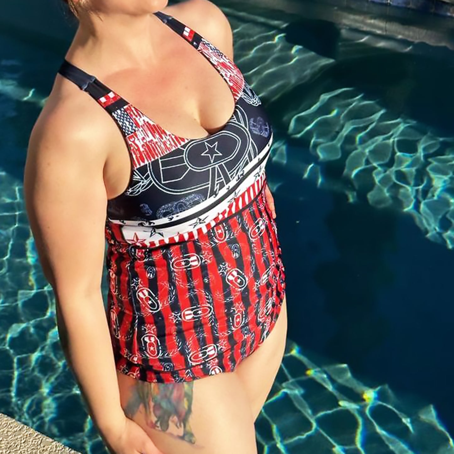 Women's Reversible Tankini - "Badges & Stripes"