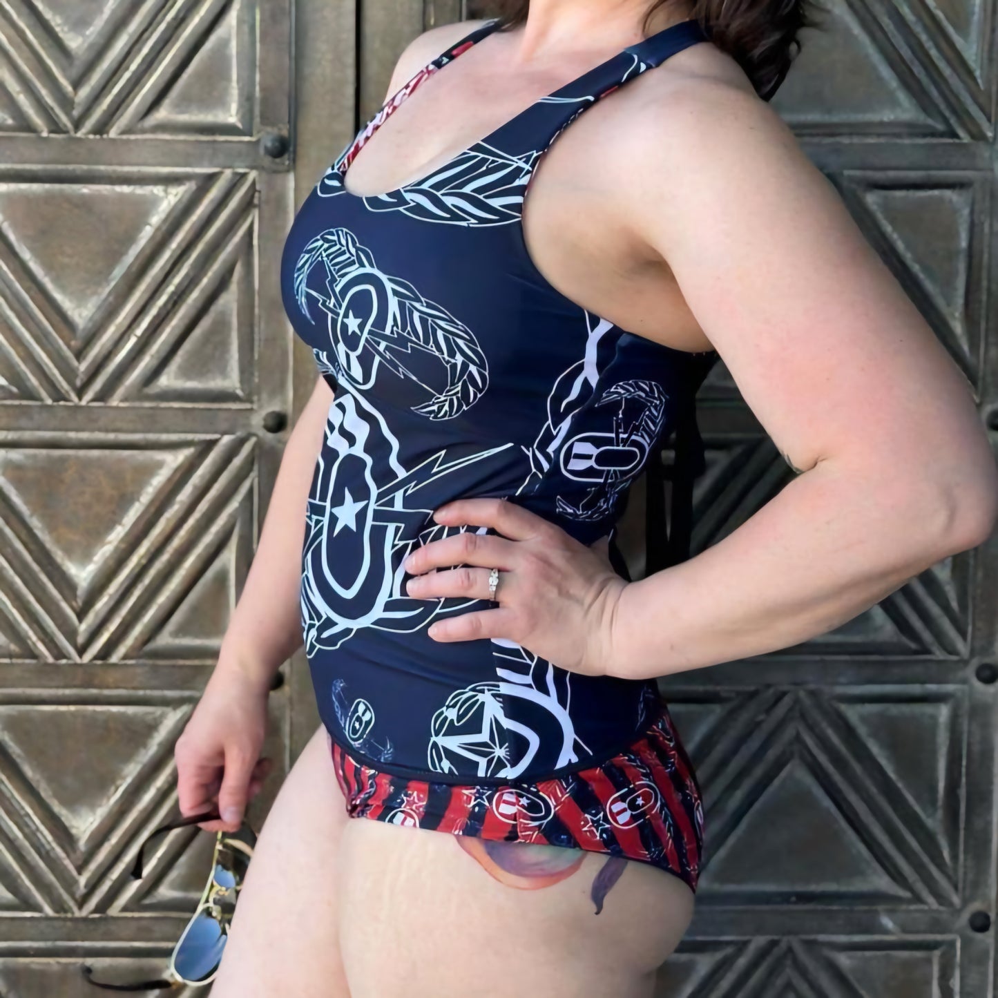 Women's Reversible Tankini - "Badges & Stripes"