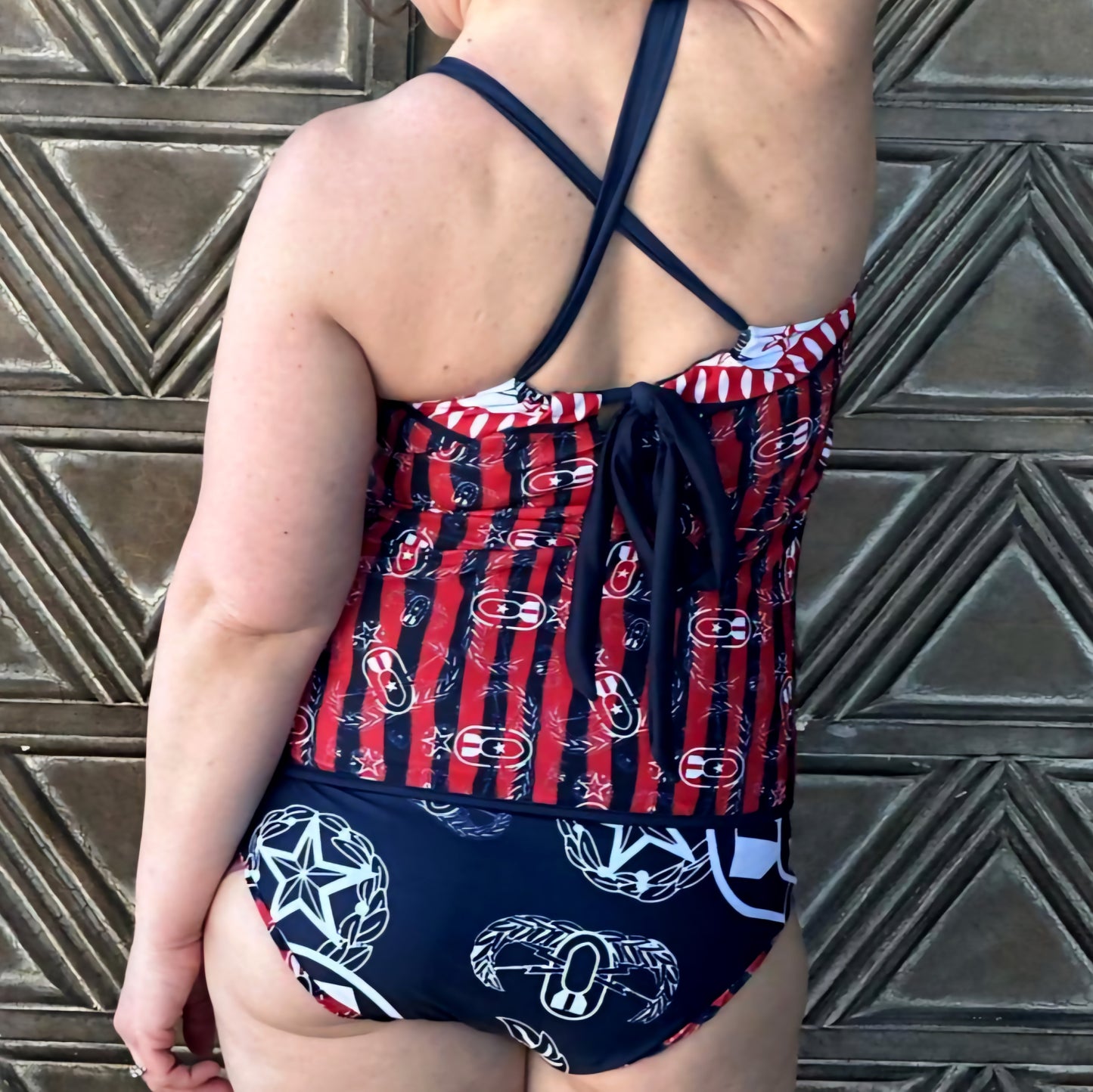 Women's Reversible Tankini - "Badges & Stripes"