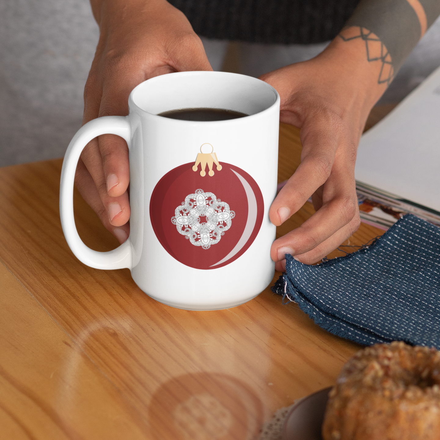 "Red HolEODay Snowflake Ornament" Mug