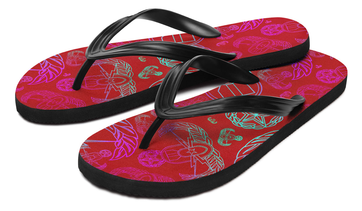 Flip Flops - "EOD Mixed Badges" (Multicolor on Red)