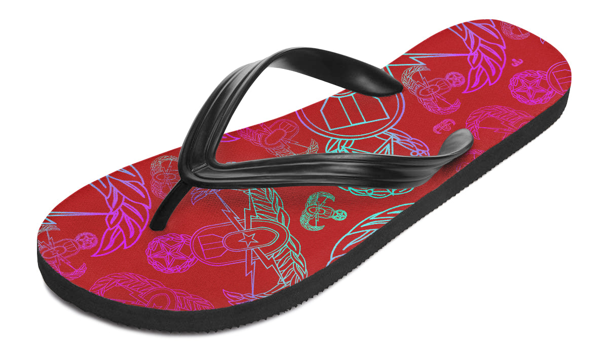 Flip Flops - "EOD Mixed Badges" (Multicolor on Red)