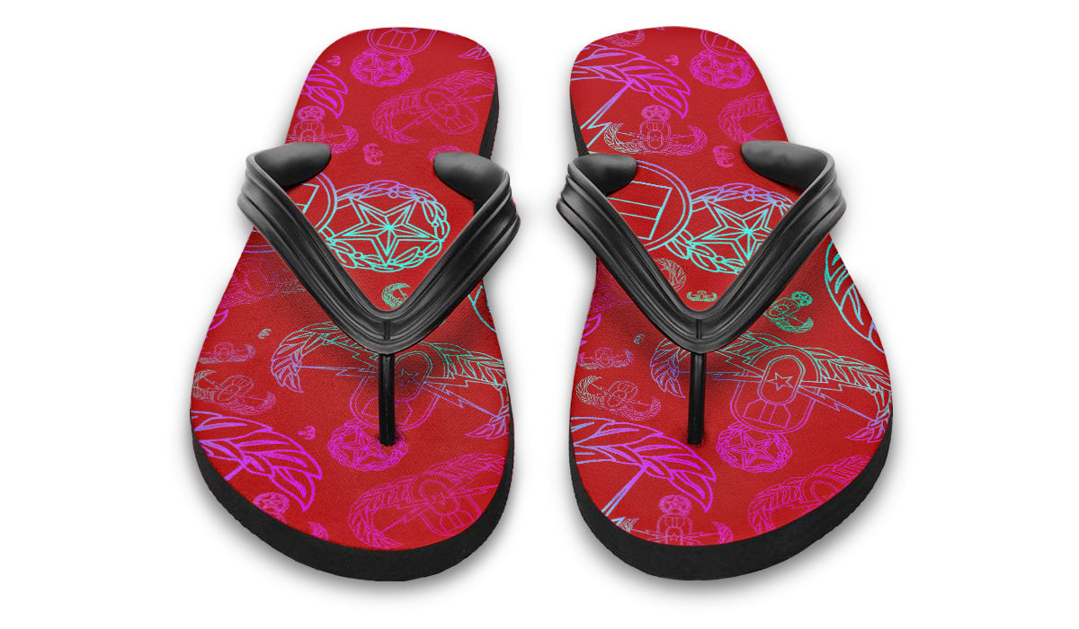 Flip Flops - "EOD Mixed Badges" (Multicolor on Red)