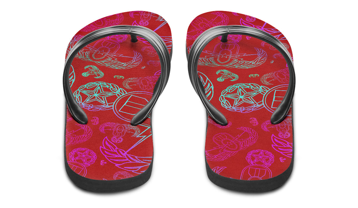 Flip Flops - "EOD Mixed Badges" (Multicolor on Red)