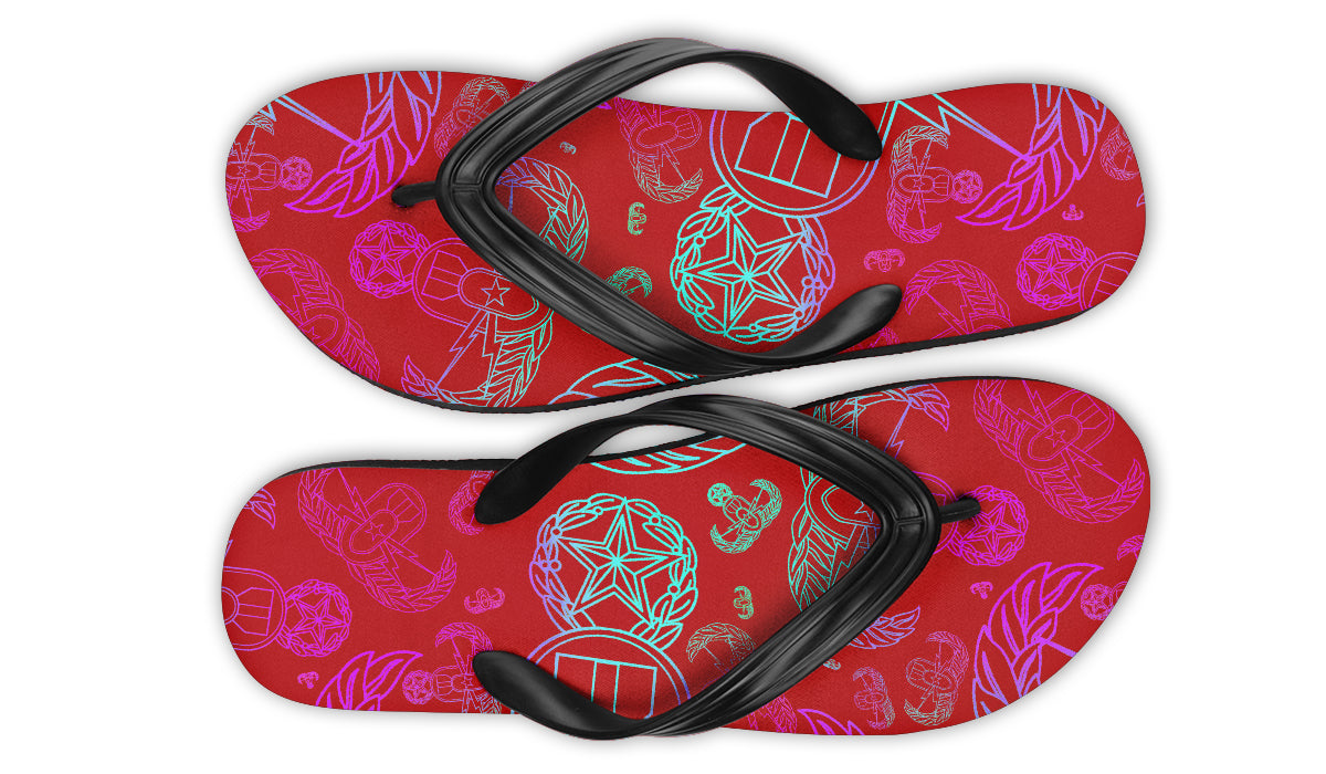 Flip Flops - "EOD Mixed Badges" (Multicolor on Red)