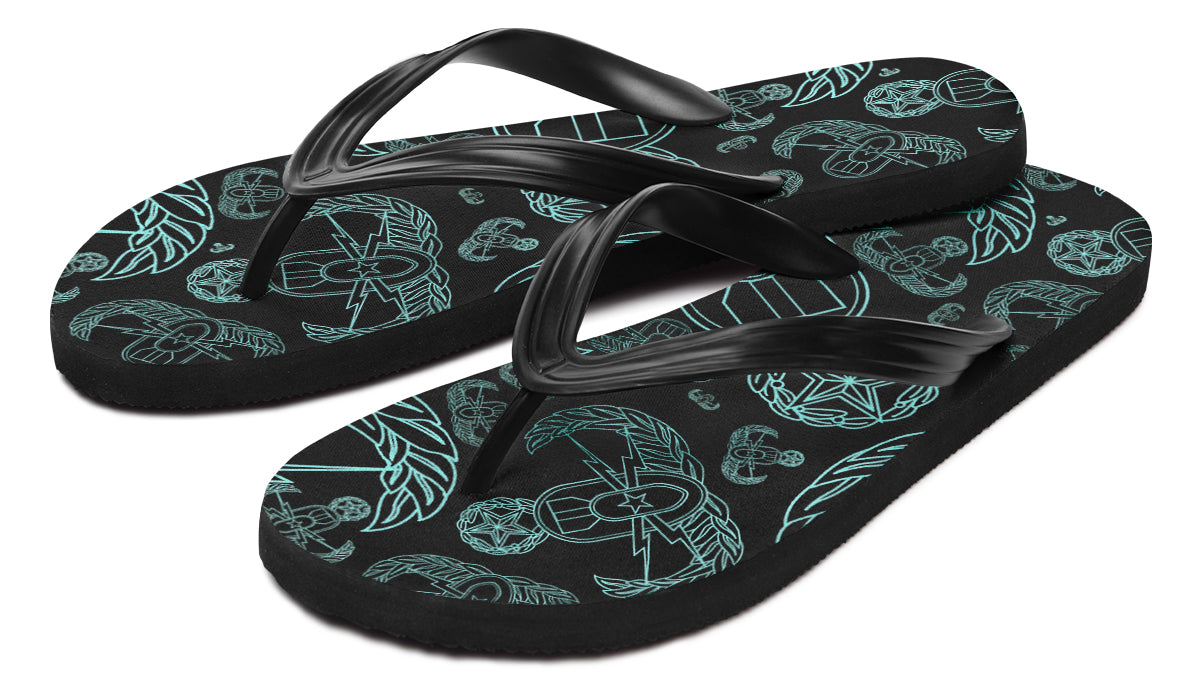 Flip Flops - "EOD Mixed Badges" (Turquoise on Black)