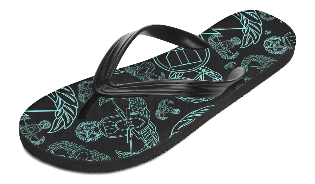 Flip Flops - "EOD Mixed Badges" (Turquoise on Black)