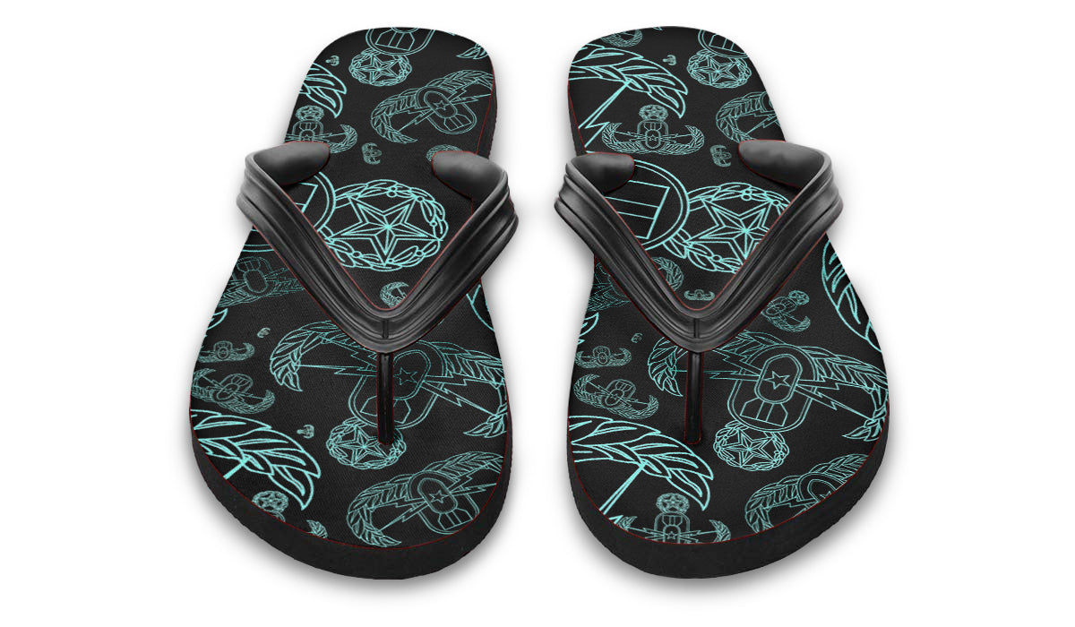 Flip Flops - "EOD Mixed Badges" (Turquoise on Black)