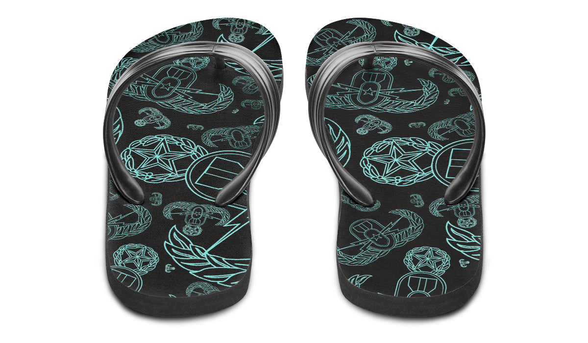 Flip Flops - "EOD Mixed Badges" (Turquoise on Black)