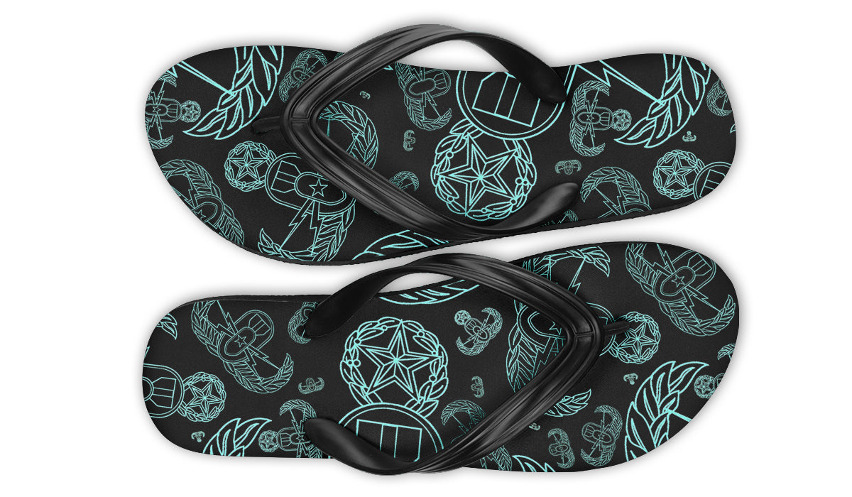 Flip Flops - "EOD Mixed Badges" (Turquoise on Black)