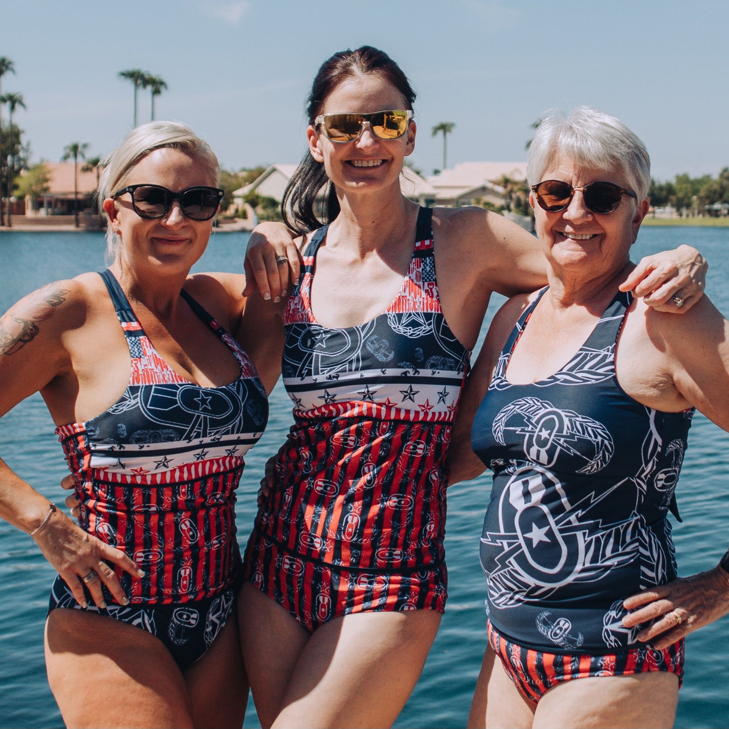 Women's Reversible Tankini - "Badges & Stripes"