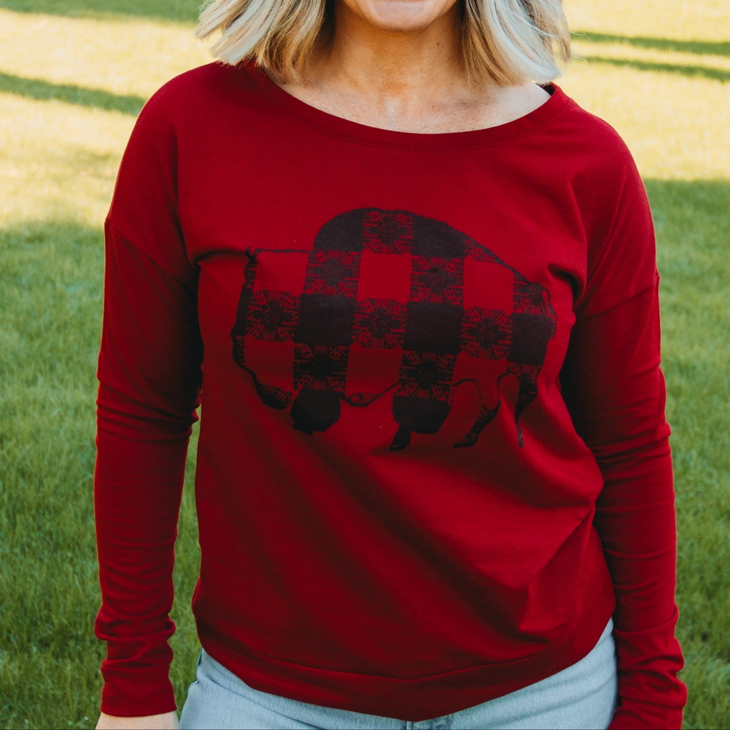 Sweat Shirt (Women's) - "Buffalo Gal's Plaid Buffalo"