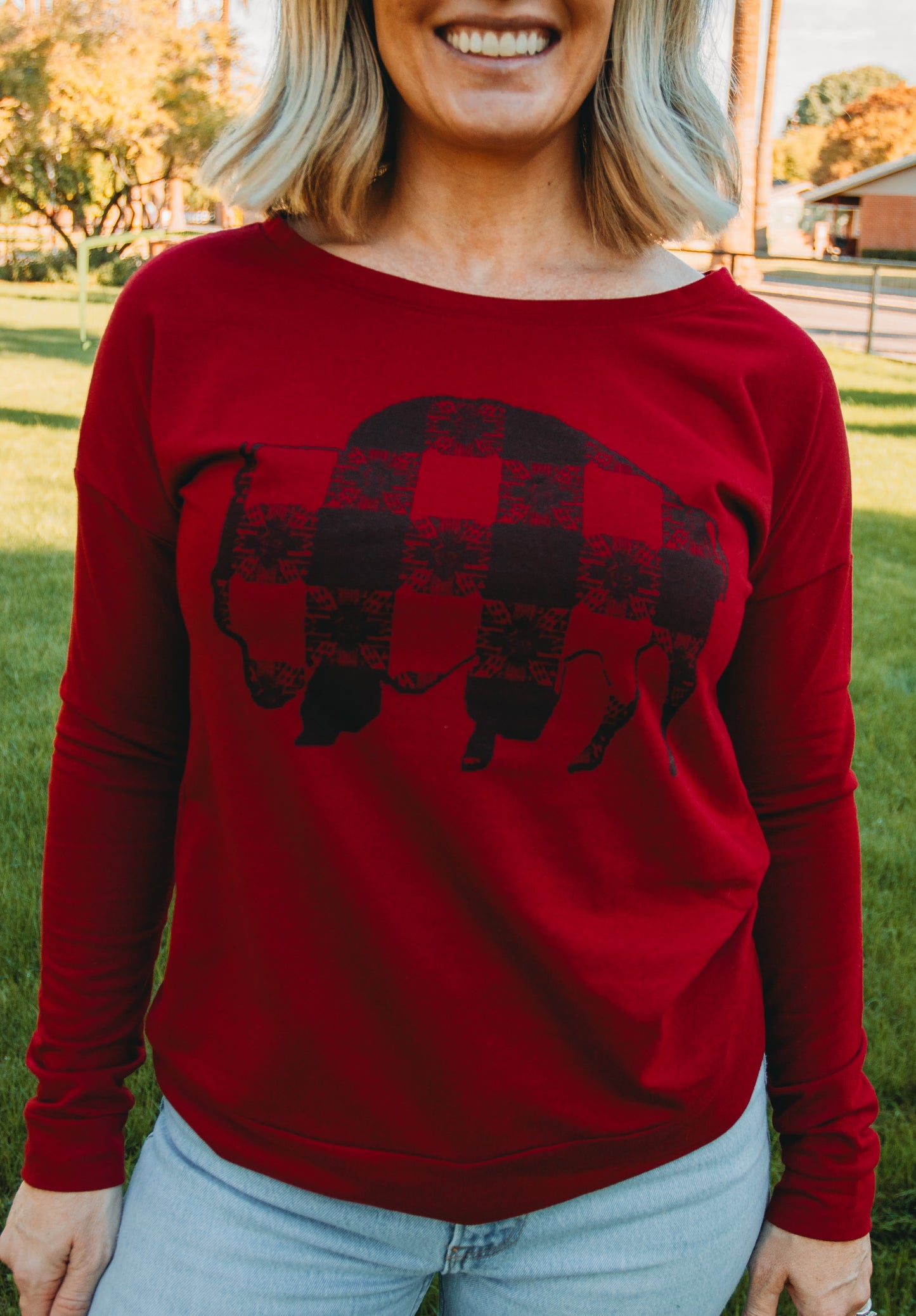 Sweat Shirt (Women's) - "Buffalo Gal's Plaid Buffalo"
