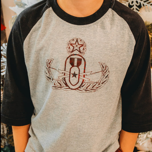 Raglan T-shirt (Youth) - "EOD Plaid Master Badge"