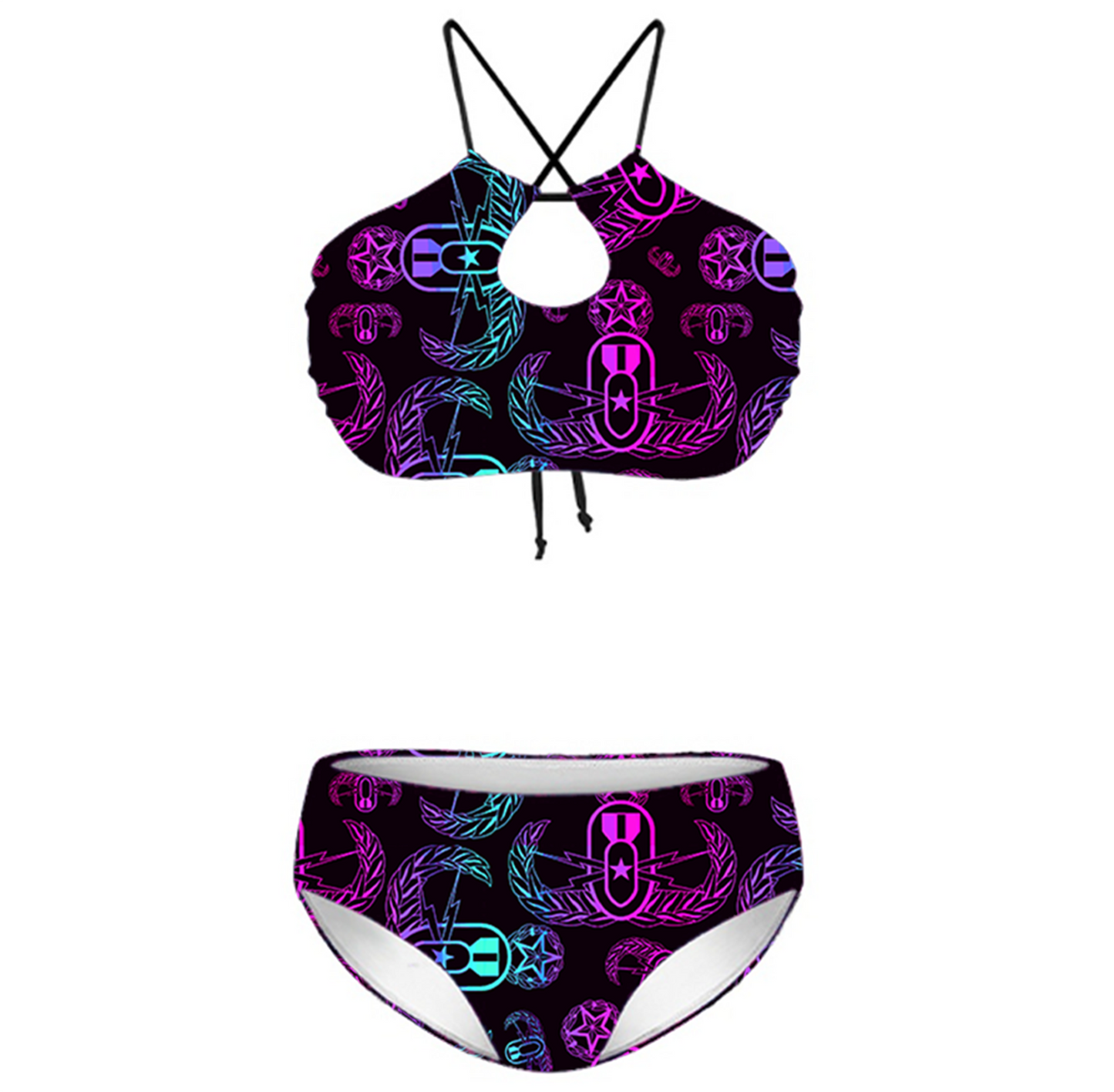 Women's Keyhole Bikini - "EOD BOMBre" (Pink/Turquoise/Purple)