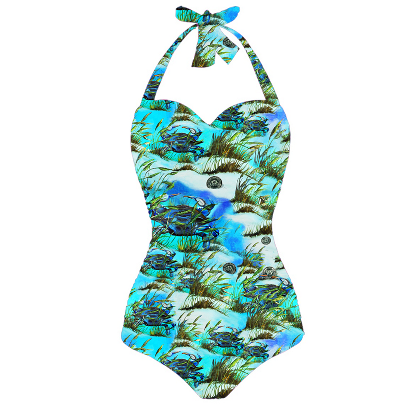Women's Retro Halter One-Piece - "Crab Island Treasure"