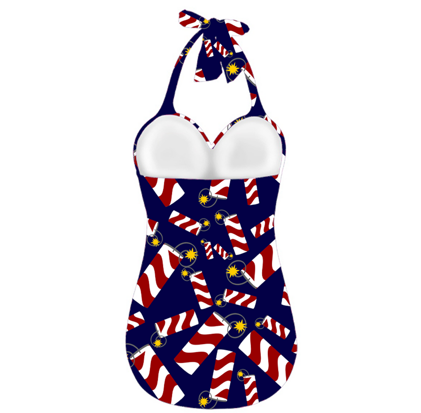 Women's Retro Halter One-Piece - "Fireworks"