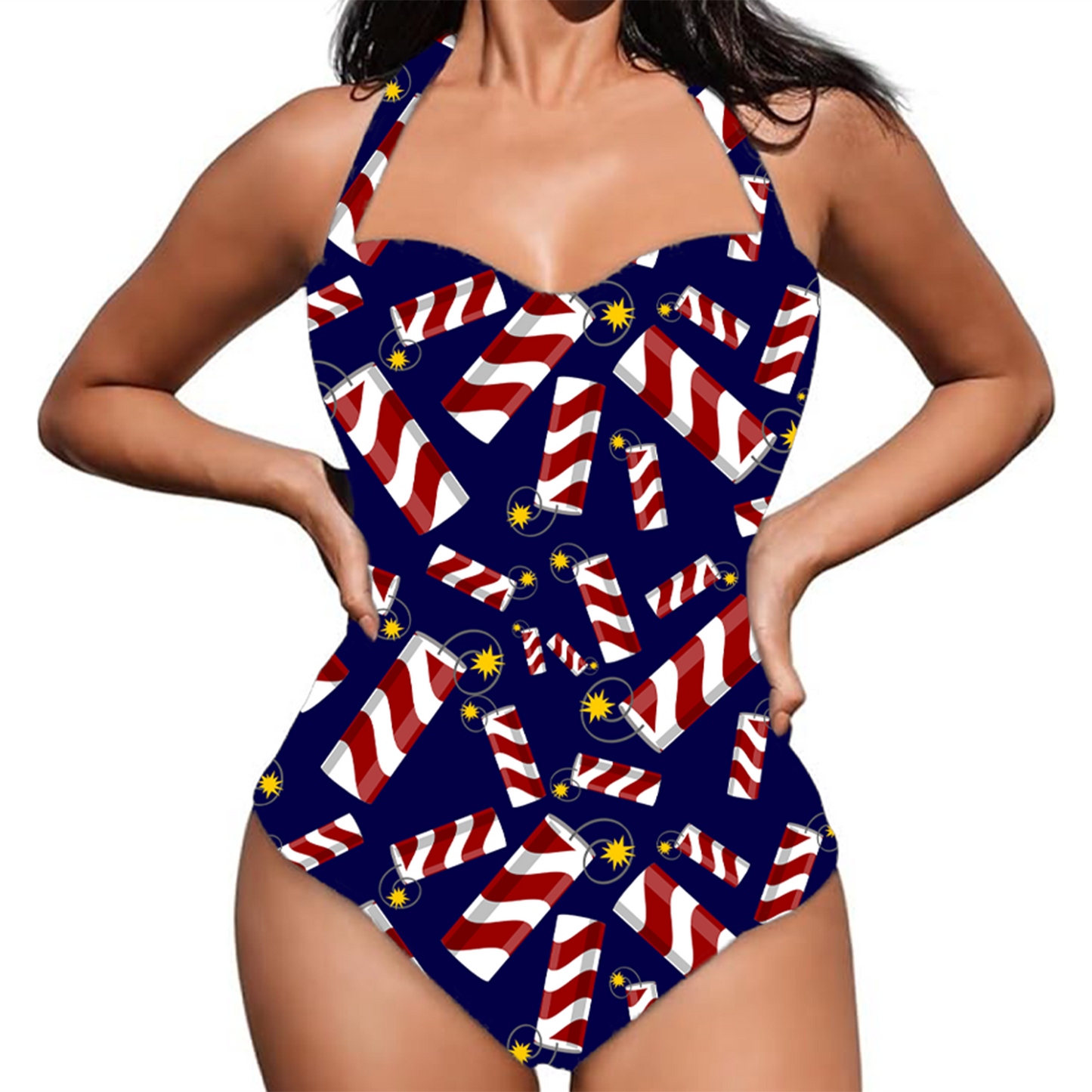 Women's Retro Halter One-Piece - "Fireworks"