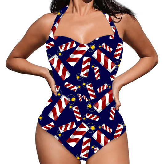 Women's Retro Halter One-Piece - "Fireworks"