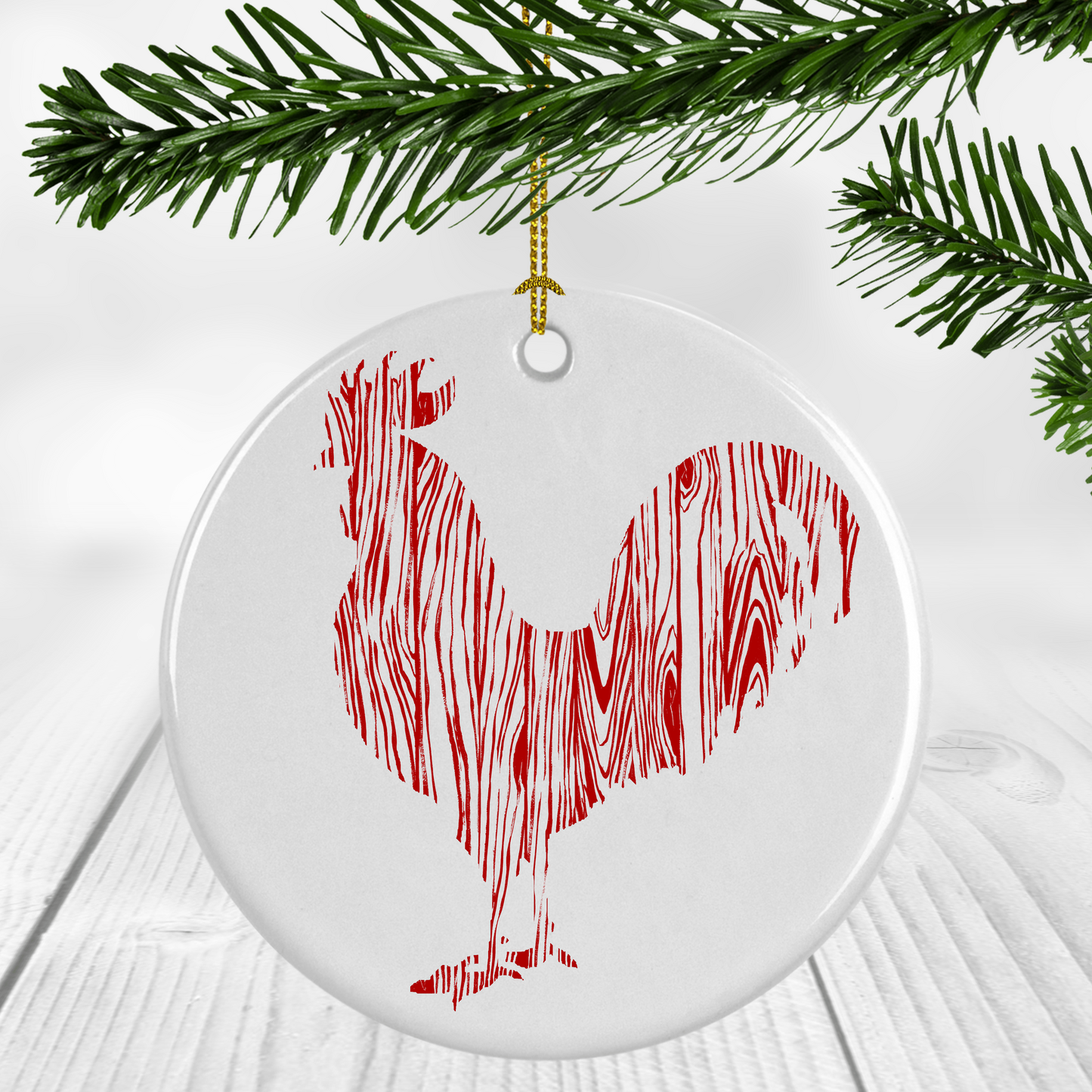 Wood Grain Rooster Ornament