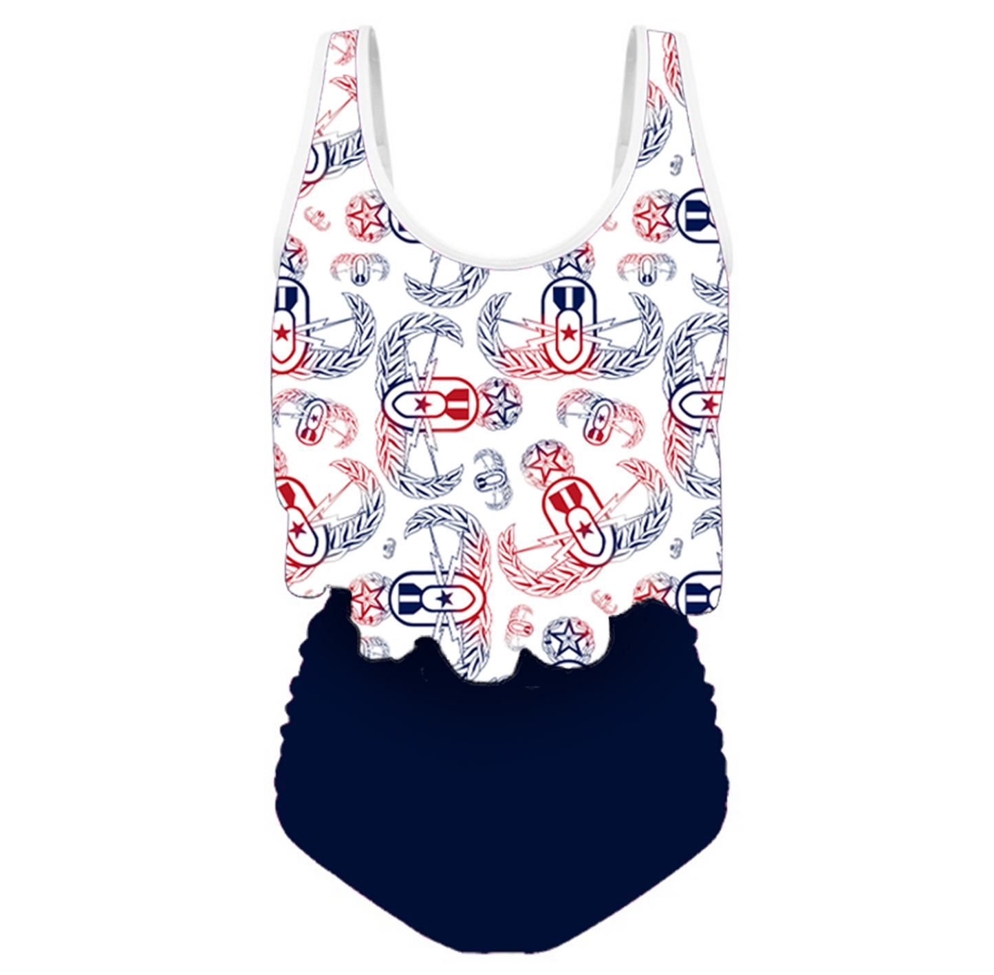 Women's Flowy Tankini - "EOD Badges X 3" (Red, White, & Blue)