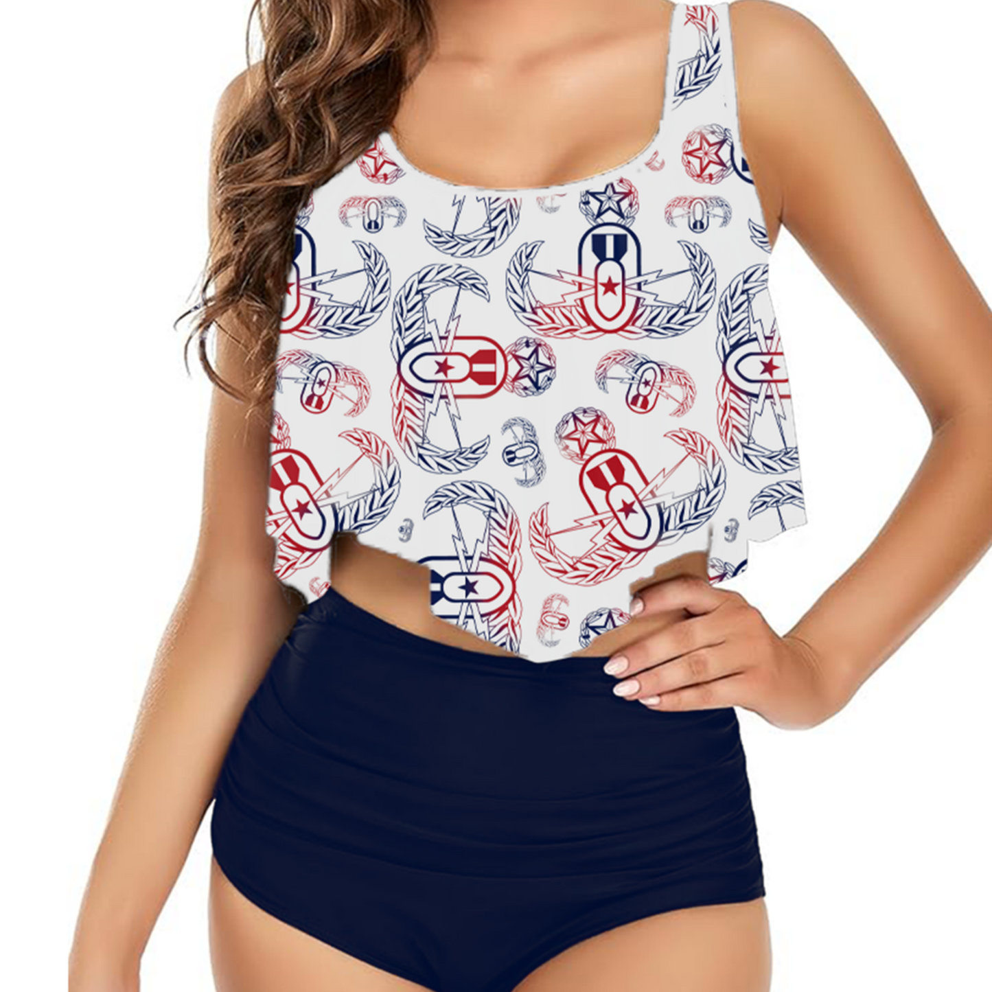 Women's Flowy Tankini - "EOD Badges X 3" (Red, White, & Blue)