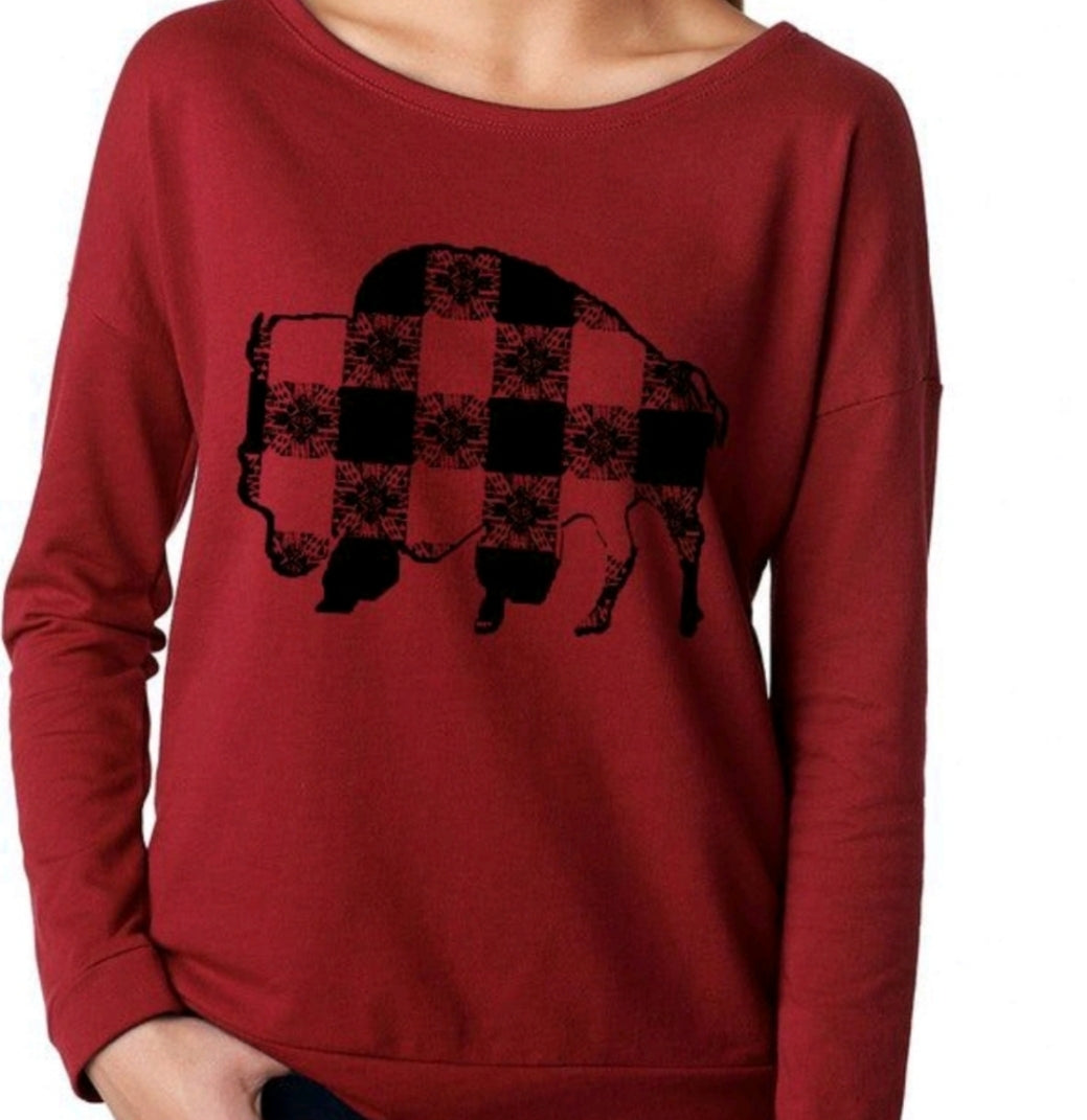 Sweat Shirt (Women's) - "Buffalo Gal's Plaid Buffalo"