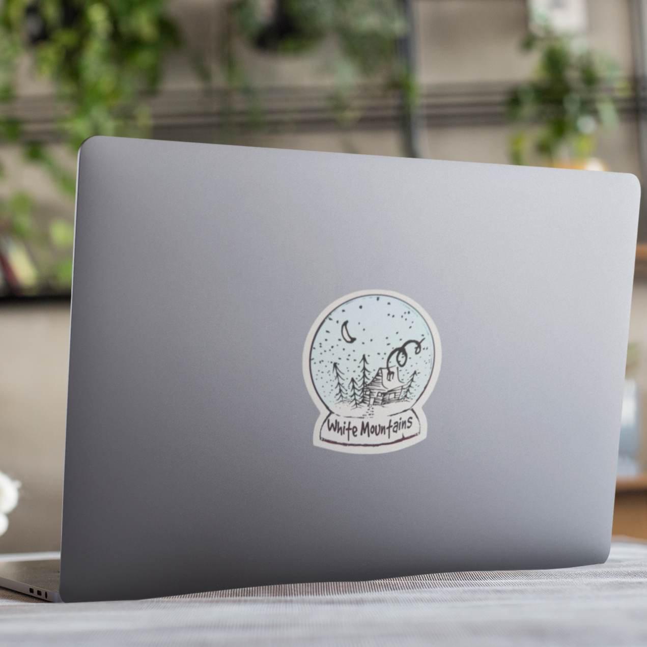 "White Mountains, AZ Cabin Snow Globe" Vinyl Sticker/Decal