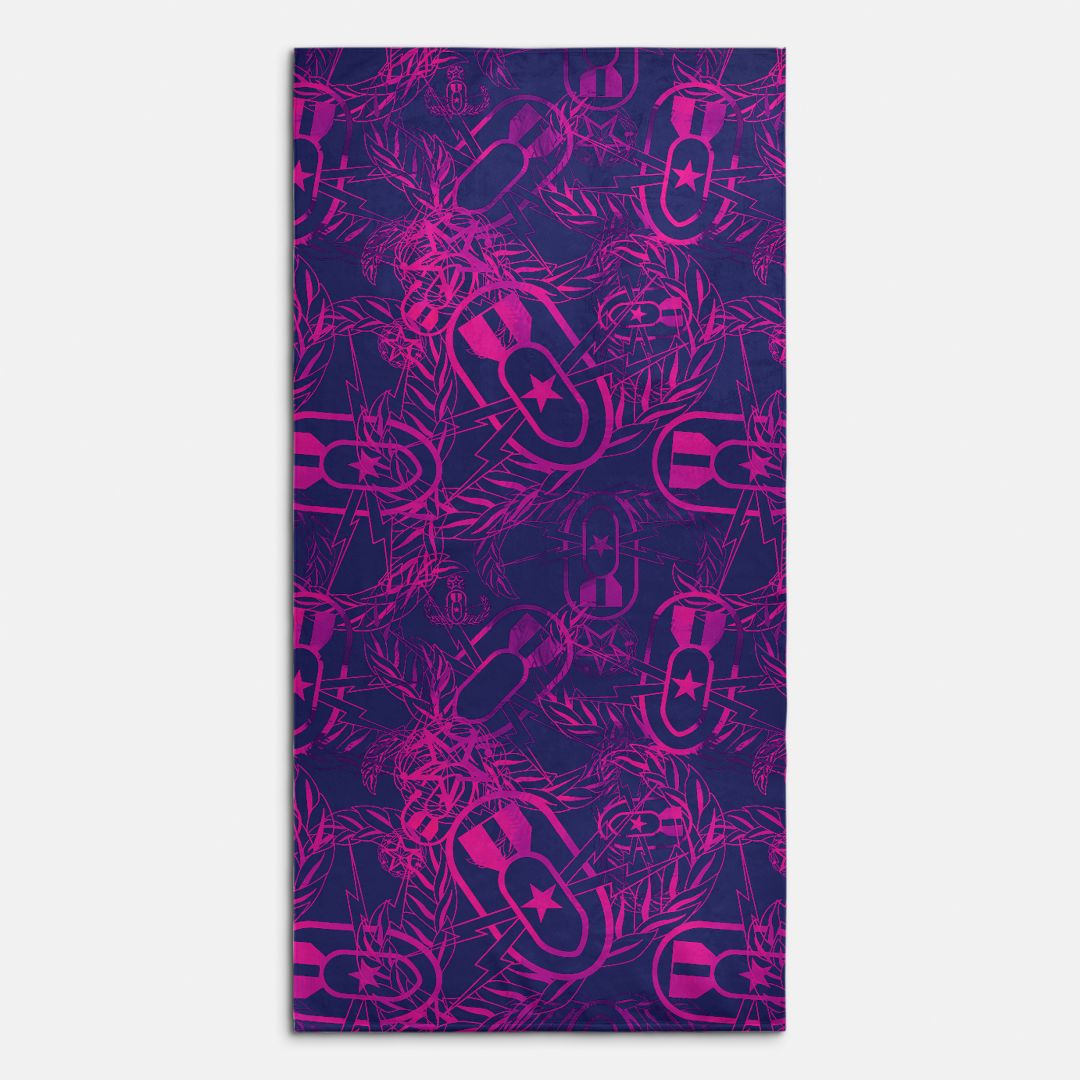 Beach Towel - "It's 5 o'clock Somewhere" Pink on Purple