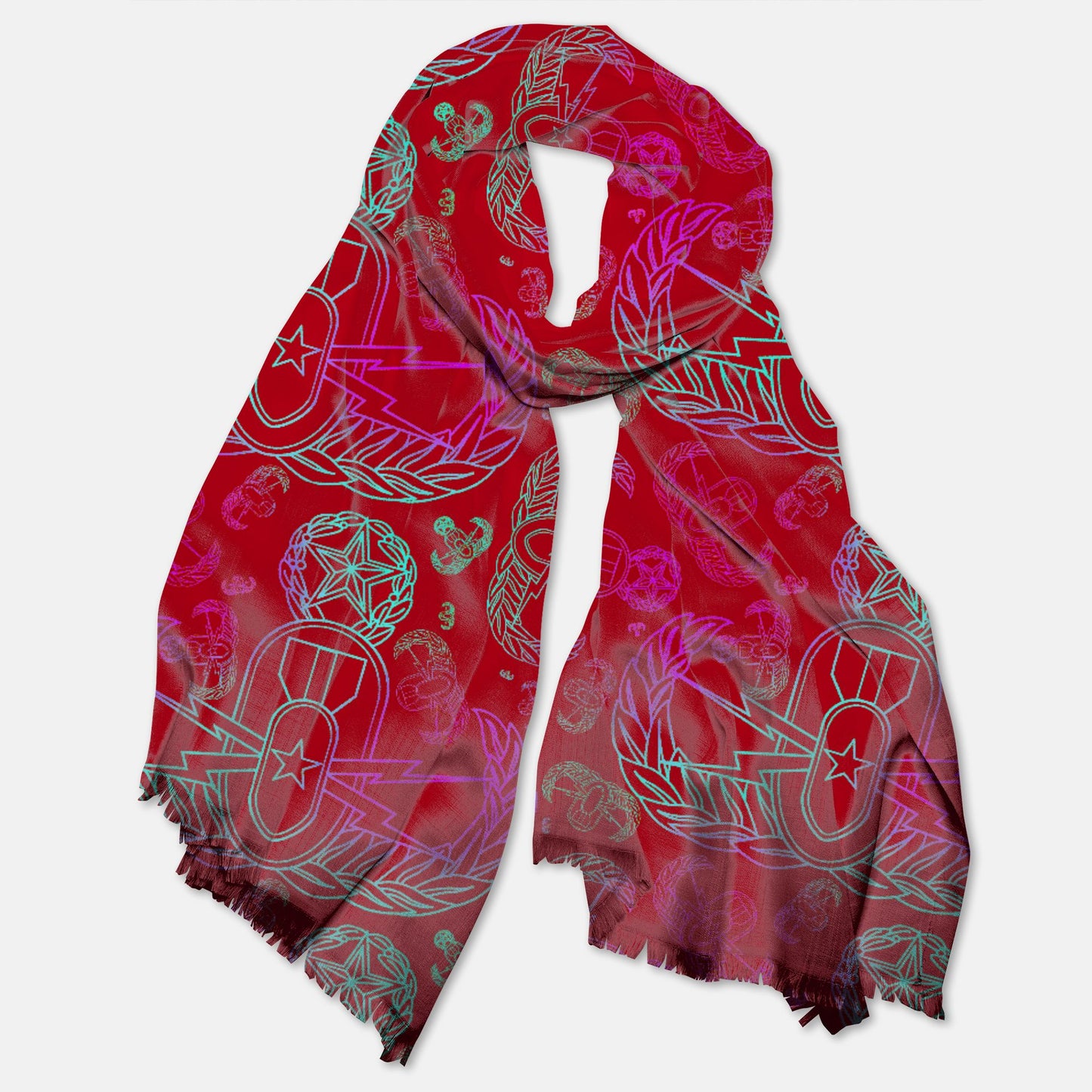 Pashmina Scarf - "EOD Mixed Badges" (Multicolor on Red)